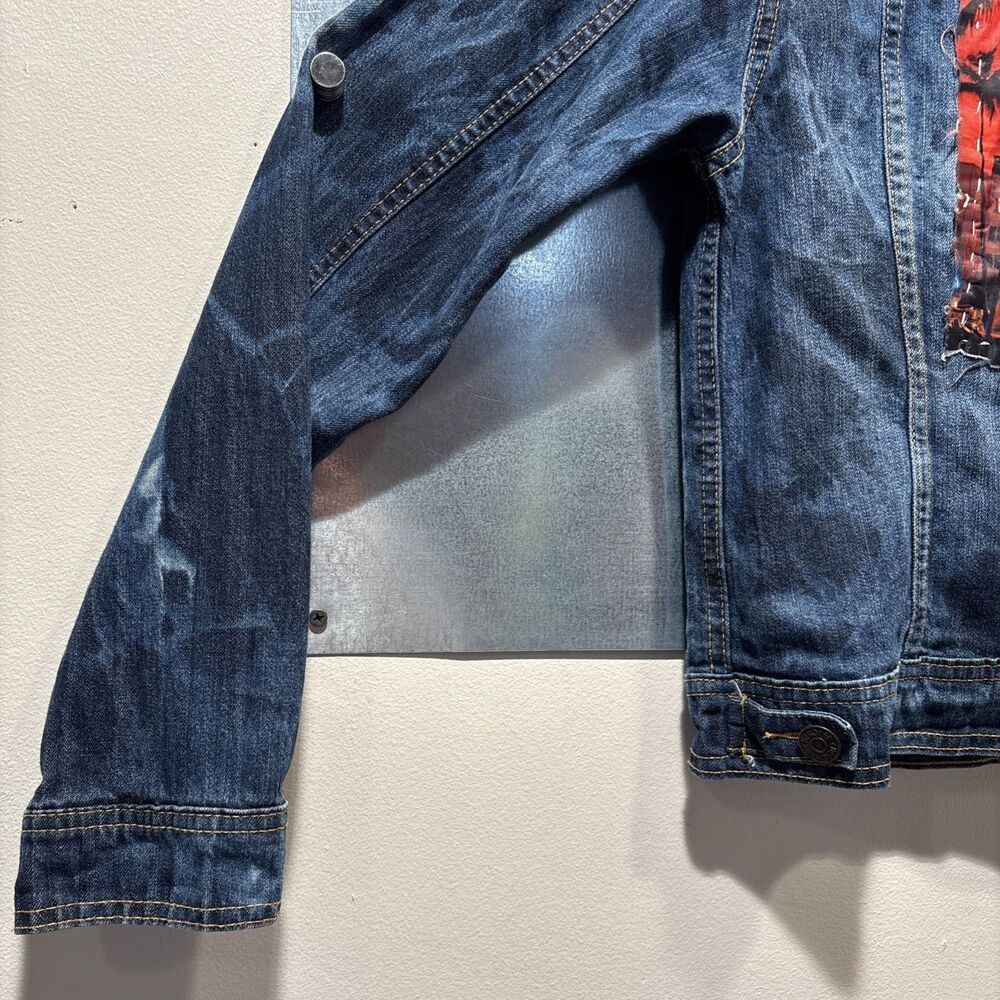 Jean Jacket Hand Painted Embellished Miami Cityscape Pocket One of A Kind - Picture 16 of 16